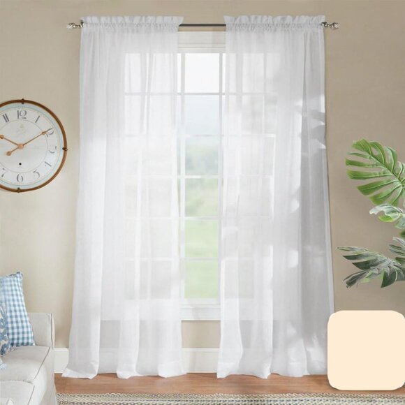 2 White Sheer Curtain Panels - Picture 1 of 3